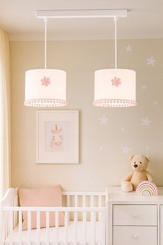 LAMPA-SUFITOWA-WISZACA-PODWOJNA-BOHO-KWIATKI-ABAZUR-Z-POMPONIKAMI-ROZOWA-Stan-opakowania-oryginalne (1).jpg